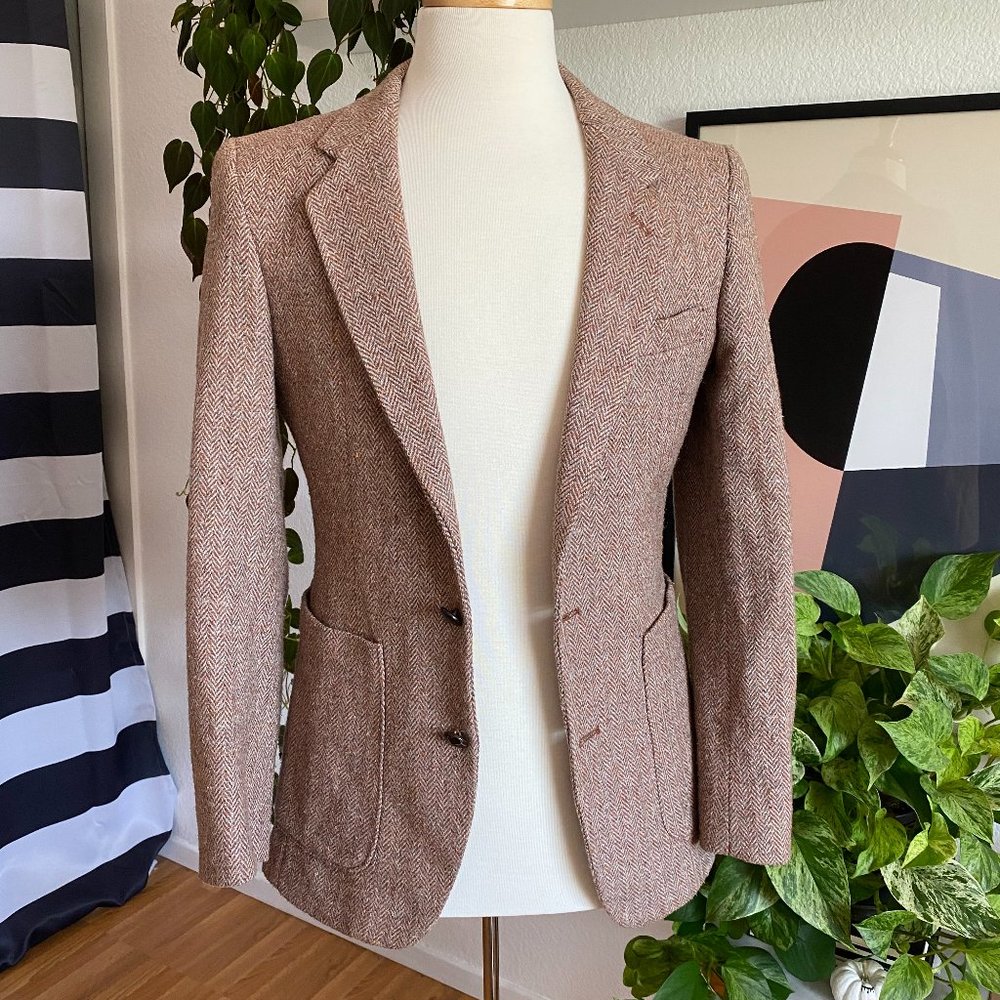 Vintage Brown Herringbone Blazer Jacket
